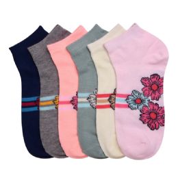 216 Pairs Girls Flax Printed Spak Spandex Ankle Socks Size 9-11 - Girls Ankle Sock