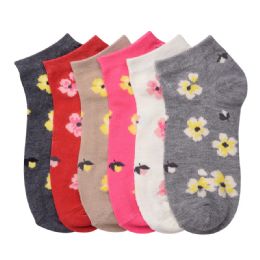 216 Pairs Girls Blossom Printed Spak Spandex Ankle Socks Size 4-6 - Girls Ankle Sock