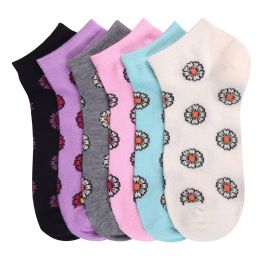 216 Pairs Girls Daisy Printed Spak Spandex Ankle Socks Size 9-11 - Girls Ankle Sock