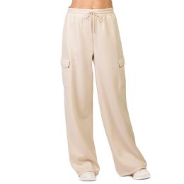 24 Pieces Sofra Ladies Fleece Cargo Pants Oat Small - Women's Active Wear Bottoms