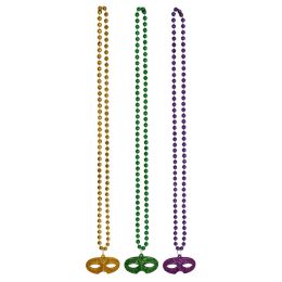 12 pieces Beads W/glittered Mask Medallion - Party Necklaces & Bracelets