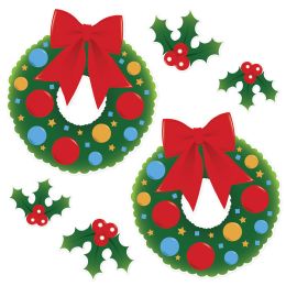 12 pieces Holly & Wreath Cutouts - Party Novelties