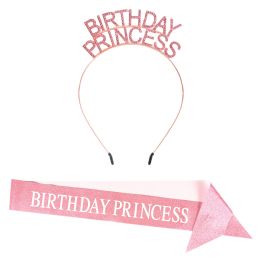 6 pieces Birthday Princess Hdbnd & Gltrd Sash Set - Store