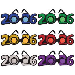 12 pieces "2026" Glittered Plastic Eyeglasses - New Years