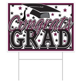 60 Wholesale Plastic Congrats Grad Yard Sign - Maroon/Black