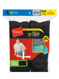 Hanes Big And Tall King Size Mens Black Crew Socks Shoe Size 12-14