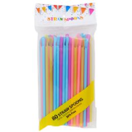 36 pieces Straw Spoons 80ct 4 Neon Colors/pk 6mm Dia X 7.87in L Ptb Pb/bpa Free - Disposable Cutlery