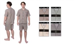 36 Pieces Men's Pajama Set With Short Sleeves And Short Pants Assorted Color And Sizes - Mens Pajamas