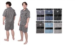 36 Pieces Men's Pajama Set With Short Sleeves And Short Pants Assorted Color And Sizes - Mens Pajamas