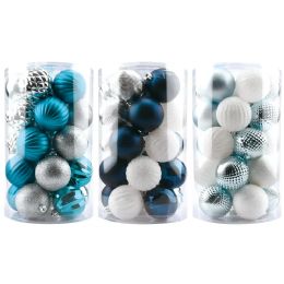 12 Pieces 25-Count Christmas Balls Blue Navy White And Silver - Christmas Ornament