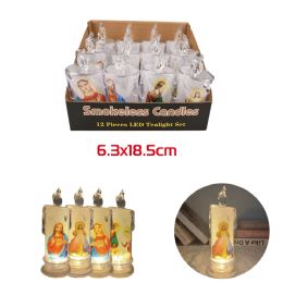 24 Pieces 18.5cm Religious Led Candle With Base - Religious Decor