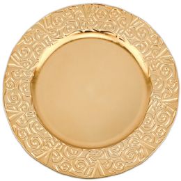 24 Pieces Plastic Charger Plate 13in Gold Geometric Floral - Plastic Bowls and Plates