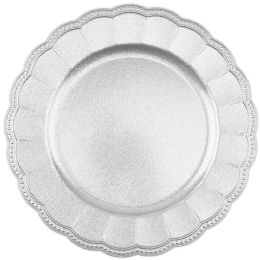 24 Pieces Plastic Charger Plate 13in Silver Scalloped Edge - Plastic Bowls and Plates