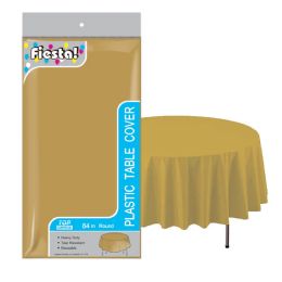 48 Wholesale Plastic Table Cover Round Gold 84-Inch