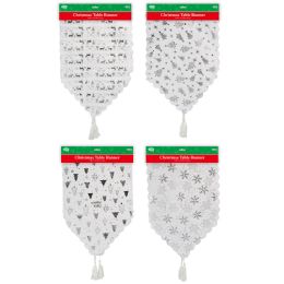 24 Pieces Christmas Table Runner Silver Prints - Table Runner