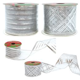 24 Pieces Christmas Gift Ribbon Silvers - Bows & Ribbons