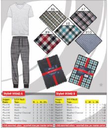 48 Pieces Mens Knitted Jersey Top And Long Pajama Set Sizes S-Xl Assorted Colors - Mens Pajamas
