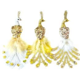 24 Pieces Bird With Clip 26cm Gold - Christmas Ornament