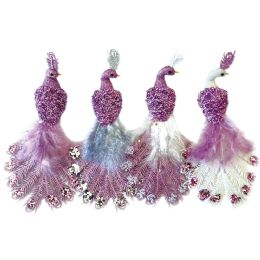 24 Pieces Bird With Clip 26cm Purple - Christmas Ornament