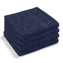 36 Pieces Cotton Terry Towels With A Dobby Border Navy Blue - Bath Towels