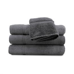 24 Pieces Cotton Terry Towels Charcoal Grey - Bath Towels