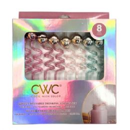 8 pieces Cook With Color 8 Piece Pink And Blue Disco Ball Bpa Free Swirly Plastic Straw Set - Straws and Stirrers