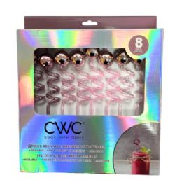 8 pieces Cook With Color 8 Piece Pink Disco Ball Bpa Free Swirly Plastic Straw Set - Straws and Stirrers