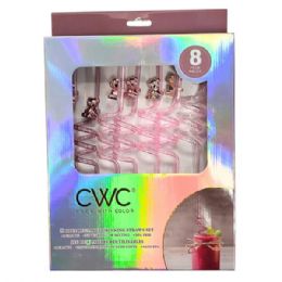 8 pieces Cook With Color 8 Piece Pink Teddy Bear Bpa Free Swirly Plastic Straw Set - Straws and Stirrers