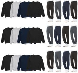 24 Pieces Mix And Match Mens Fleece Jogger Pants And Crew Neck Sweatshirts Assorted Colors Size Xlarge - Mens Sweat Shirt