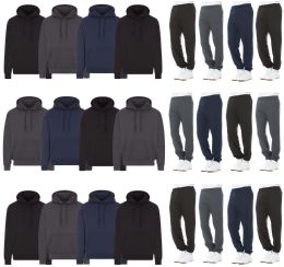 24 Pieces Mens Fleece Cotton Blend 12 Jogger Pants And 12 Hoodies In Assorted Dark Colors Size 2xlarge - Mens Sweat Shirt