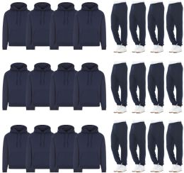 24 Pieces Mens Fleece Cotton Blend 12 Jogger Pants And 12 Hoodies In Navy Size Small - Mens Sweat Shirt