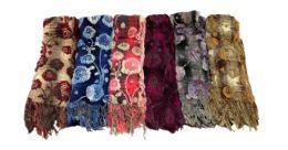 72 Pieces Winter Flower Printed Pashmina Shawl - Winter Scarves