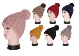 36 Pieces Women's Winter Chenille Knit Hat With Knit Ball - Fashion Winter Hats