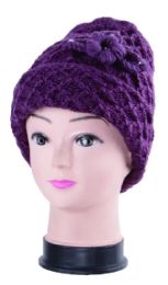36 Pieces Women Flower Winter Smocked Beanie With Rhinestone - Winter Beanie Hats