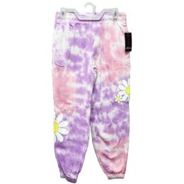 24 Pieces Girls' Pink And Purple TiE-Dye Jogger Sweatpants With Daisy Print Small - Girls Joggers