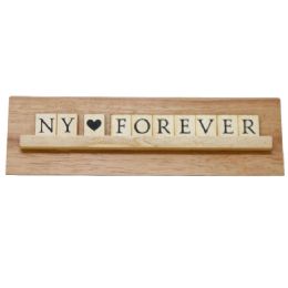 24 Pieces 8x2 Ny Forever Print Puzzle Piece Wedge Wood Stand Tabletop - Home Accessories