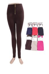 36 Pieces Women's Winter Front Zipper Pants Mixed Colors - Womens Leggings