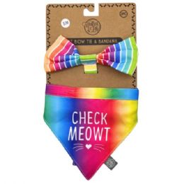 24 pieces Pet Bow Tie And Small Bandana Set Rainbow Striped Check Meowt - Pet Accessories
