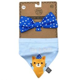 24 pieces Pet Bow Tie And Small Bandana Set Dots And Squares With Blue Time To Pawty - Pet Accessories