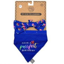 24 pieces Pet Bow Tie And Small Bandana Set  Rainbows Have A Purrfect Birthday - Pet Accessories