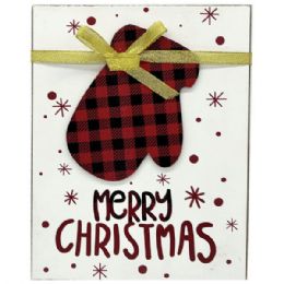 12 pieces 7.75-inch Merry Christmas With Buffalo Checkered Plaid Mitten Tabletop Decor - Christmas Decorations