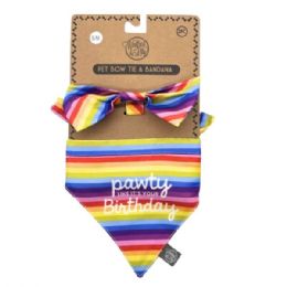 24 pieces Pet Bow Tie And Small Bandana Set In Rainbow Striped Pawty Like It's Your Birthday - Pet Accessories