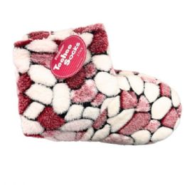Wholesale Footwear 1Tehee Socks Fuzzy Crew Height Slippers With White And Red Design