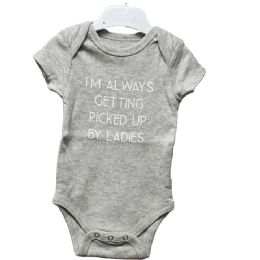 48 Pieces 0-3 Month Gray "i'm Always Picked Up By Ladies" Graphic Onesie - Baby Apparel