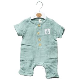 48 Pieces Newborn Mint Muslin Short Sleeve Romper With Sailboat Patch - Baby Apparel