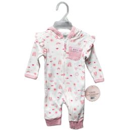 48 Pieces Baby Girl Pink Rainbow Print ZiP-Front Hooded Sleeper Romper - Baby Apparel
