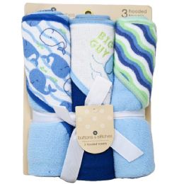 24 Packs Infant Boys' Hooded Towel Set With Marine Theme 3pc - Bath Towels