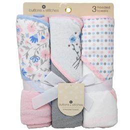 24 Sets Infant Girls' Hooded Towel Set With Fresh Florals Theme (3-Piece) - Bath Towels