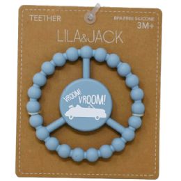 100 Pieces Baby Blue Silicone Peace Teether With "vroom Vroom" Convertible Car Graphic - Baby Accessories