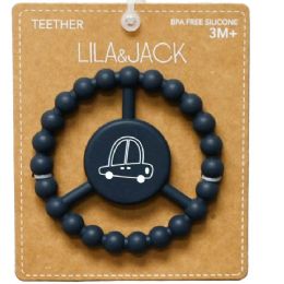 100 Pieces Navy Silicone Peace Teether With Car Print - Baby Accessories